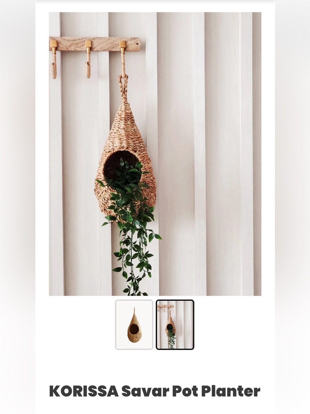 Korissa Savar Boho Hanging Pot Planter Sea Grass Raffia 17.5 x 8.5 - Picture 5 of 13